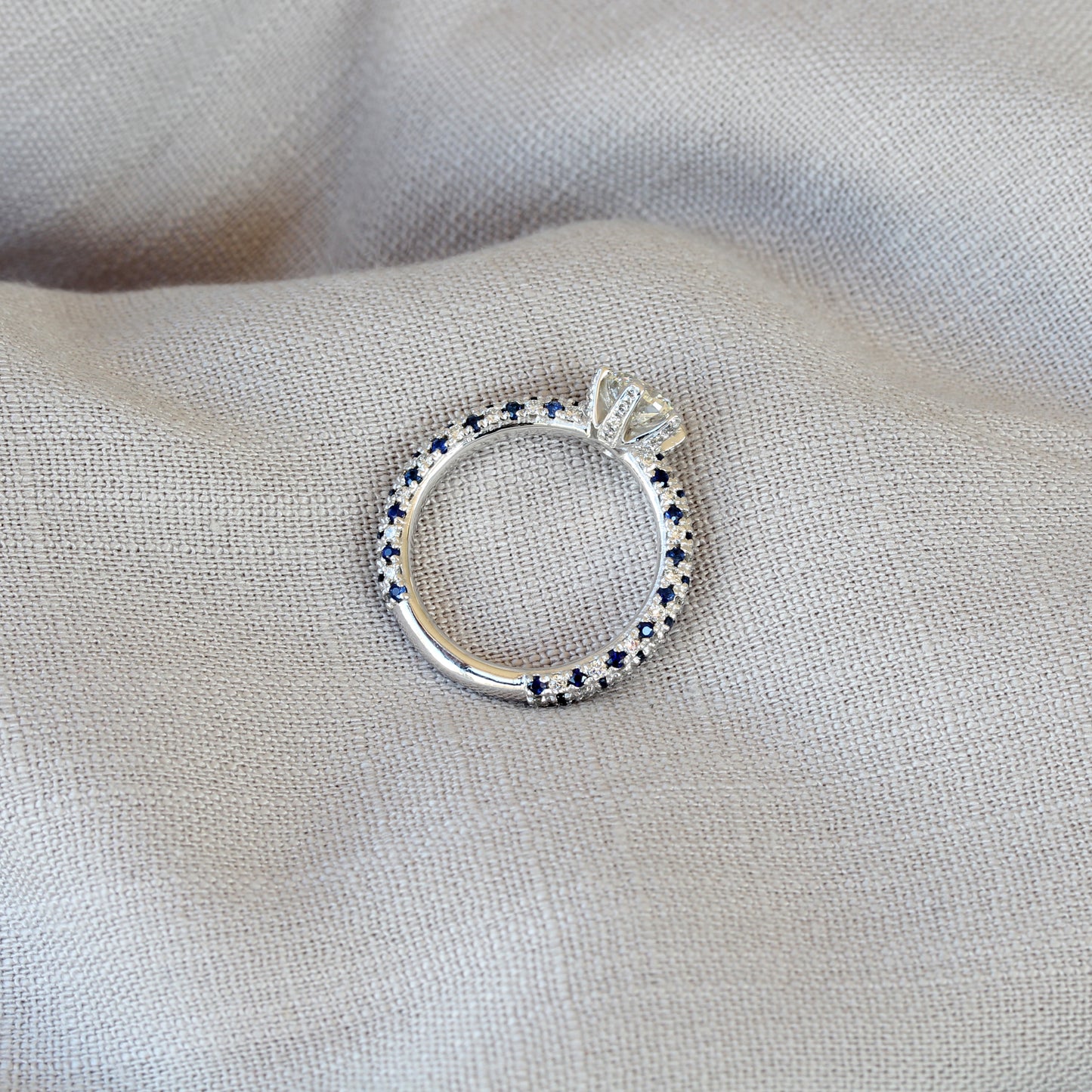 Platinum Diamond & Sapphire Solitaire Ring